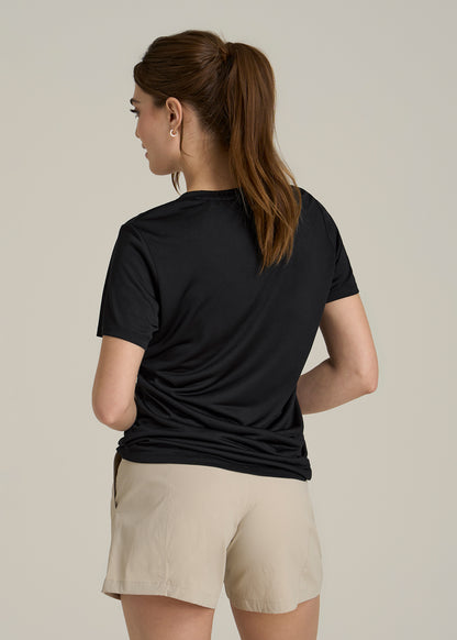 Short Sleeve Active V Neck T-Shirt for Tall Women in Black