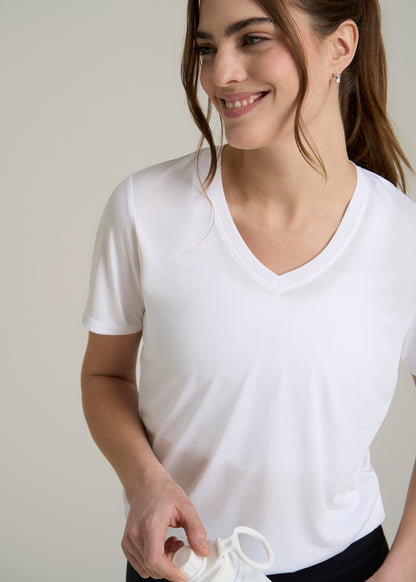 Short Sleeve Active V Neck T-Shirt for Tall Women in Optic White