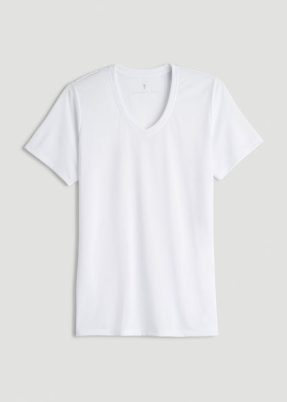 Short Sleeve Active V Neck T-Shirt for Tall Women in Optic White