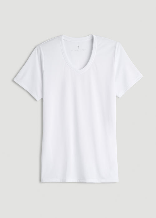 Short Sleeve Active V Neck T-Shirt for Tall Women in Optic White