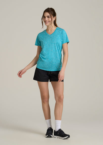 Short Sleeve Active V Neck T-Shirt for Tall Women in Scuba Blue Mix