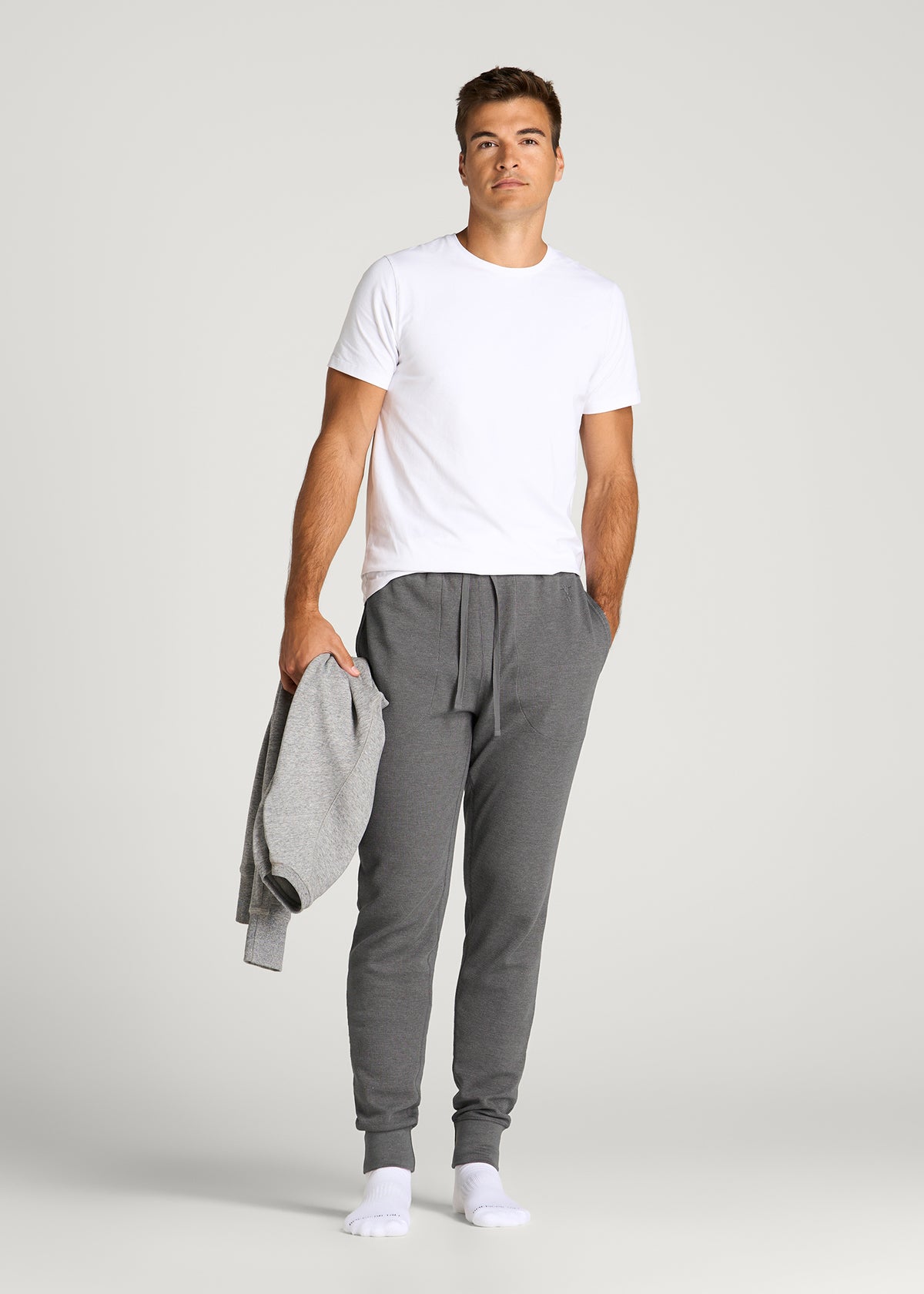 Waffle-Knit Lounge Jogger for Tall Men in Dark Ash Mix