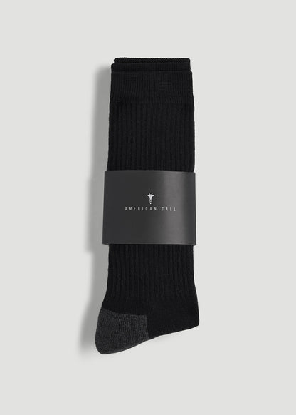 3-Pack Crew Socks for Tall Men in Black with Grey