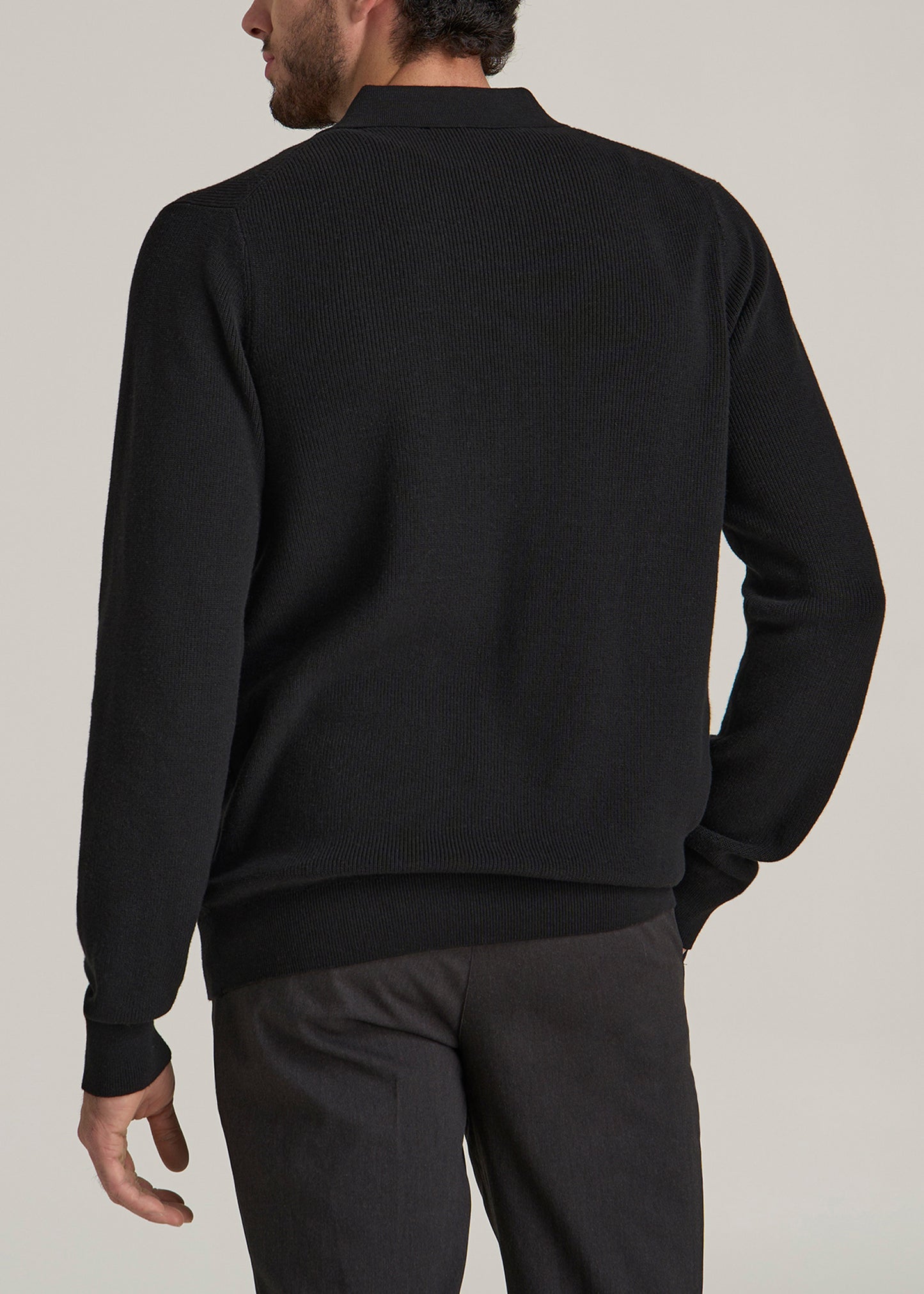 Sweater Polo Cardigan for Tall Men in Black