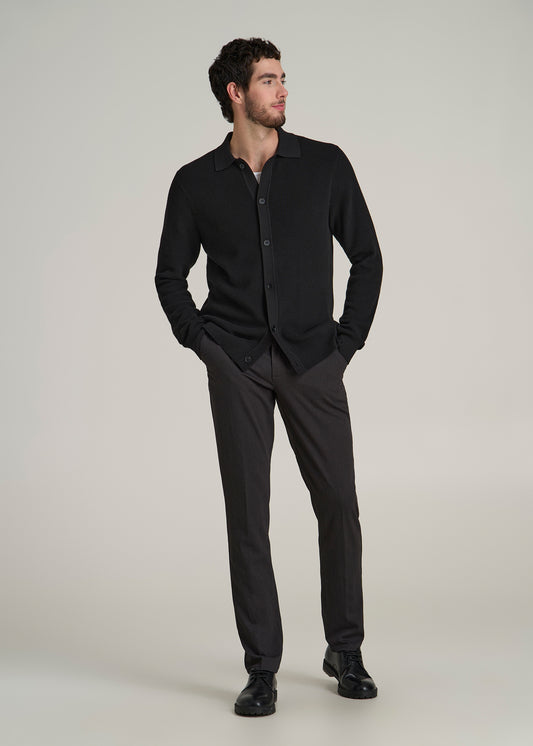 Sweater Polo Cardigan for Tall Men in Black