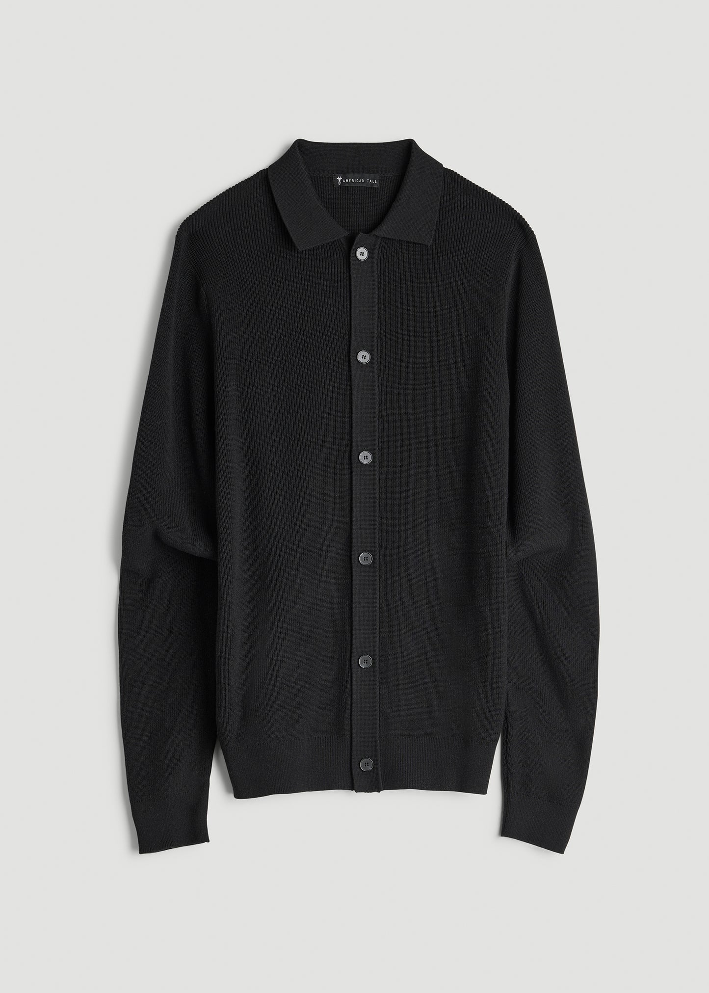 Sweater Polo Cardigan for Tall Men in Black