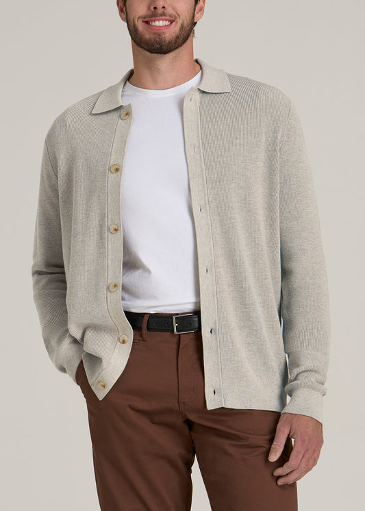 Sweater Polo Cardigan for Tall Men in Cream Beige