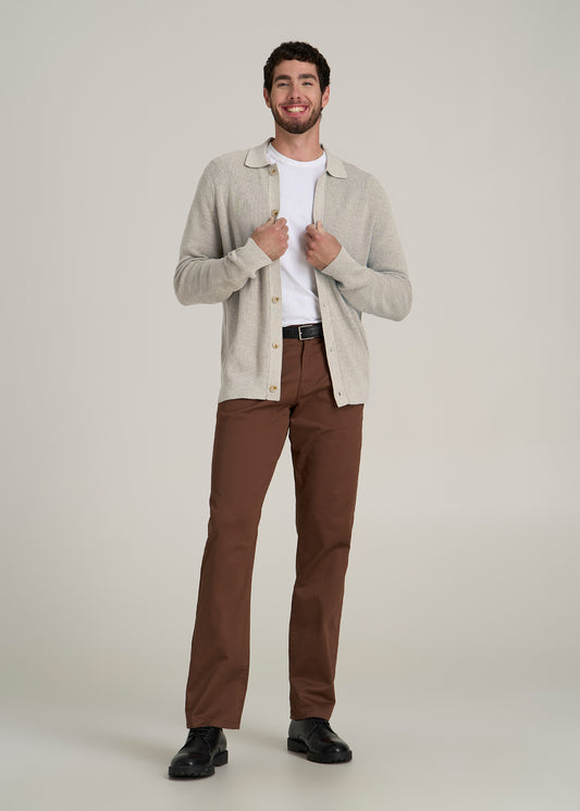 Sweater Polo Cardigan for Tall Men in Cream Beige