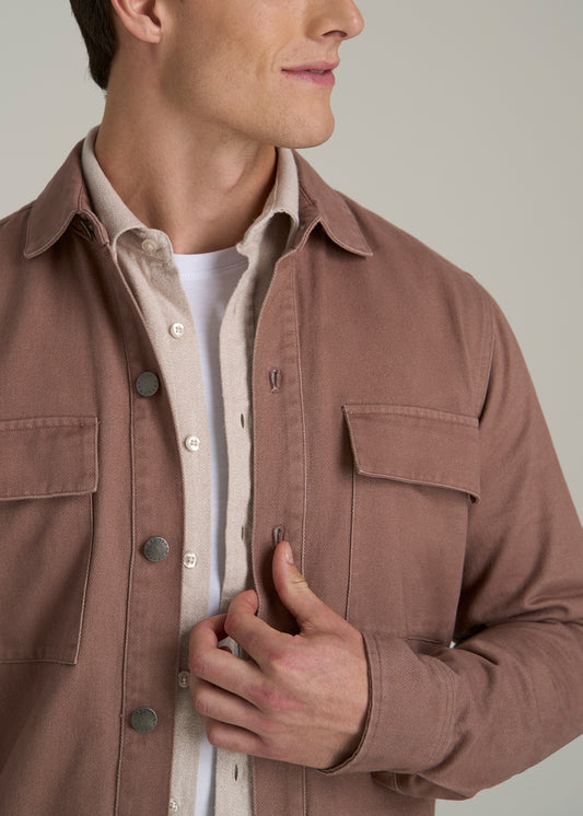 Casual Twill Shirt Jacket for Tall Men in Nutmeg