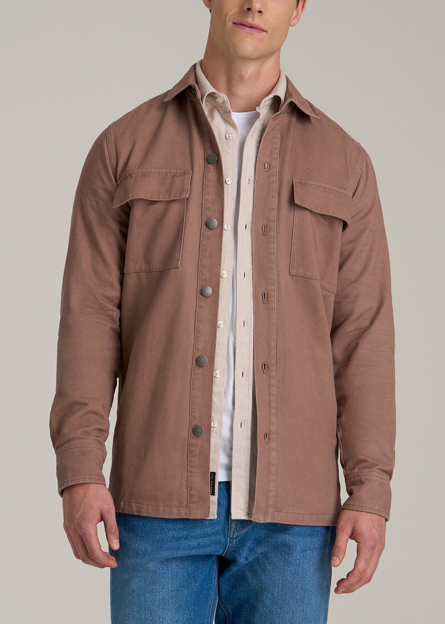 Casual Twill Shirt Jacket for Tall Men in Nutmeg