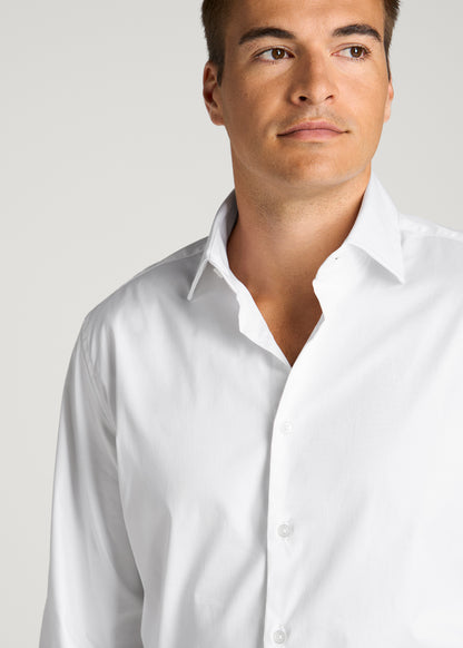 Easy Care Stretch Cotton Dress Shirt for Tall Men in White