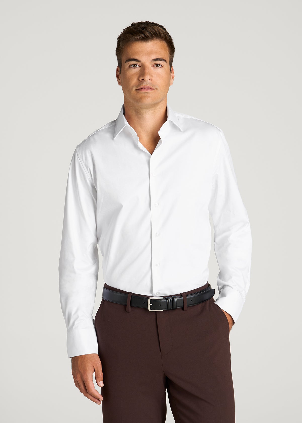Easy Care Stretch Cotton Dress Shirt for Tall Men in White