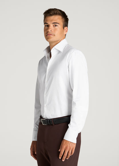 Easy Care Stretch Cotton Dress Shirt for Tall Men in White