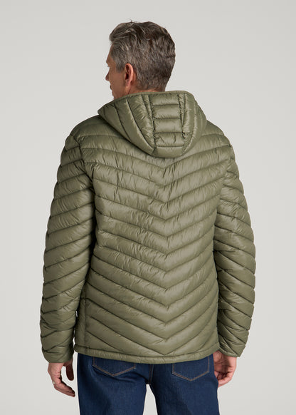 Packable Puffer Jacket for Tall Men in Olive