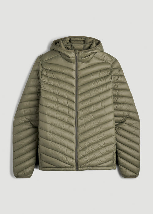 Packable Puffer Jacket for Tall Men in Olive