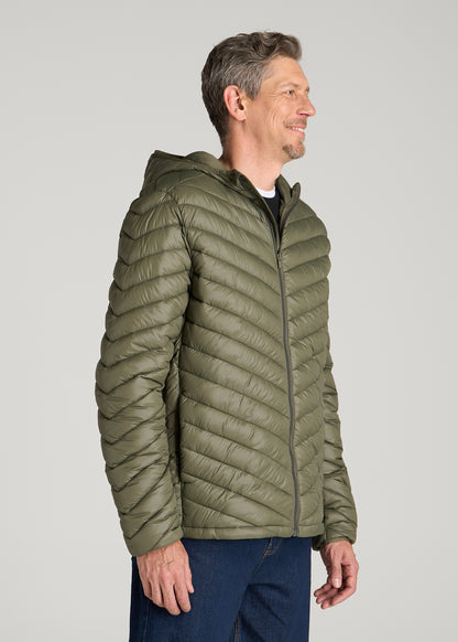 Packable Puffer Jacket for Tall Men in Olive