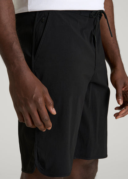 Stretch Board Shorts for Tall Men in Deep Black