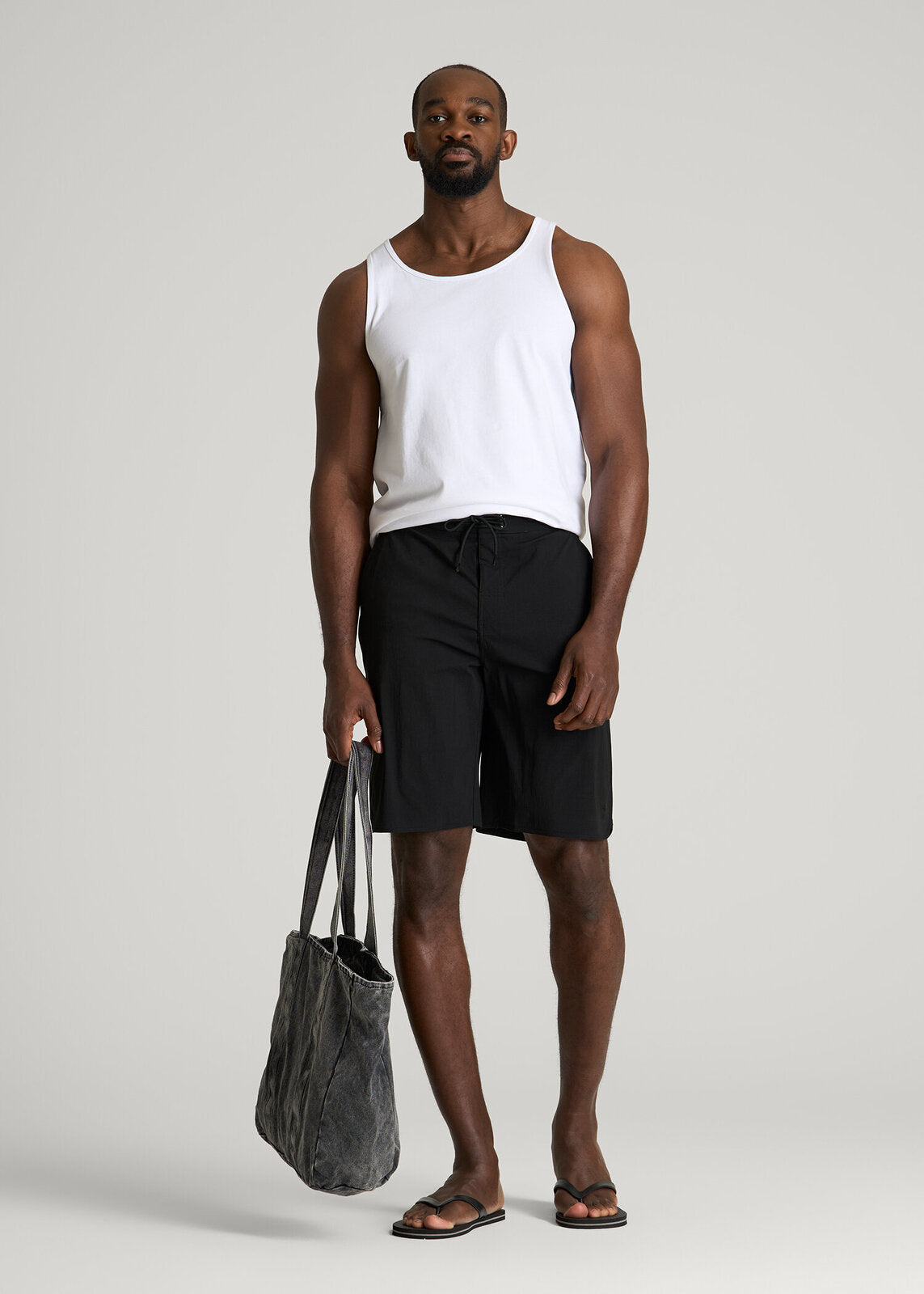 Stretch Board Shorts for Tall Men in Deep Black