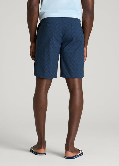 Stretch Board Shorts for Tall Men in Navy Blue Paisley
