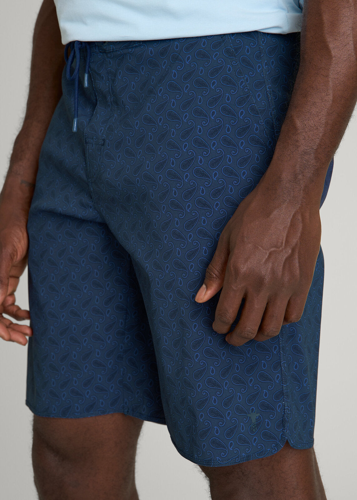 Stretch Board Shorts for Tall Men in Navy Blue Paisley