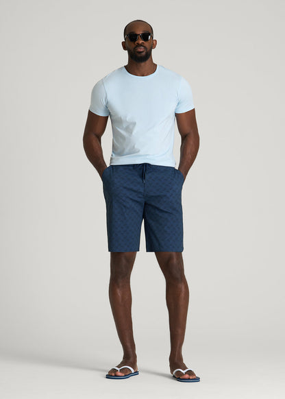 Stretch Board Shorts for Tall Men in Navy Blue Paisley