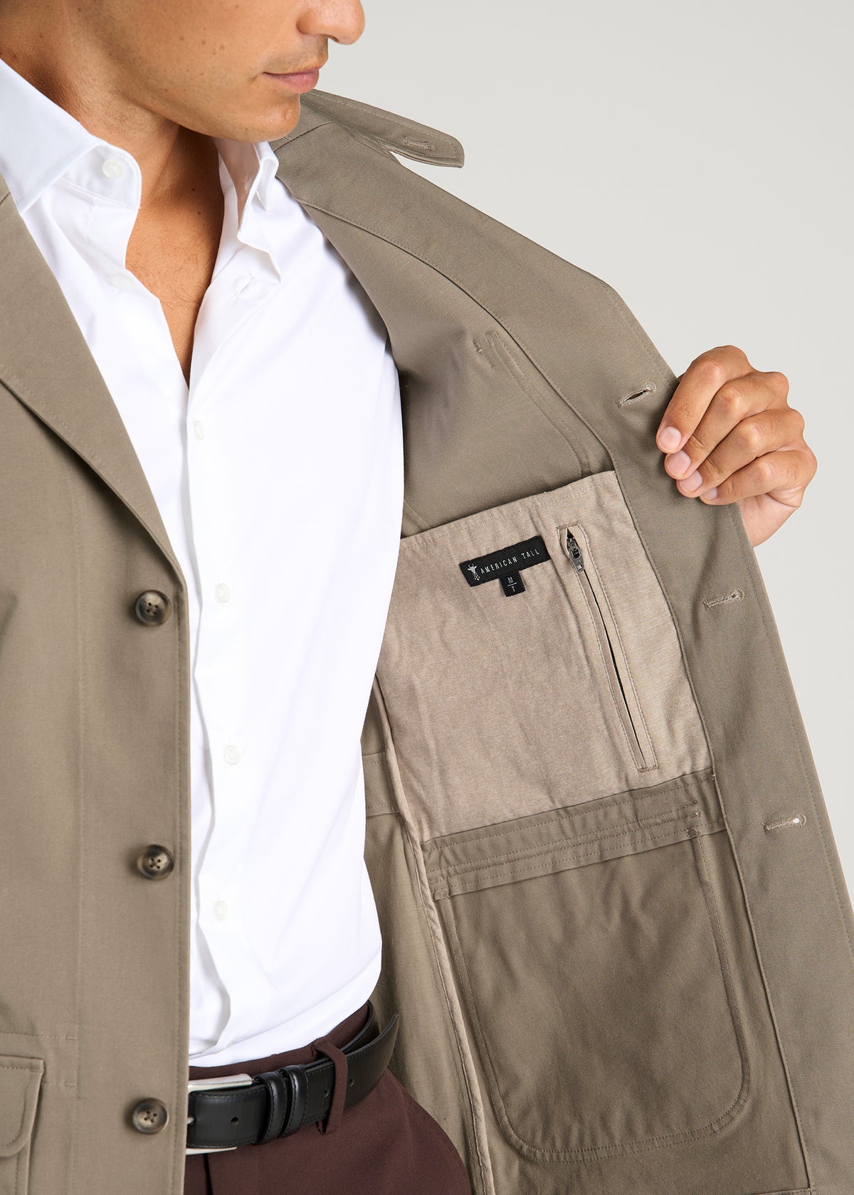 Stretch Commuter Chino Sport Coat for Tall Men in Dusty Khaki