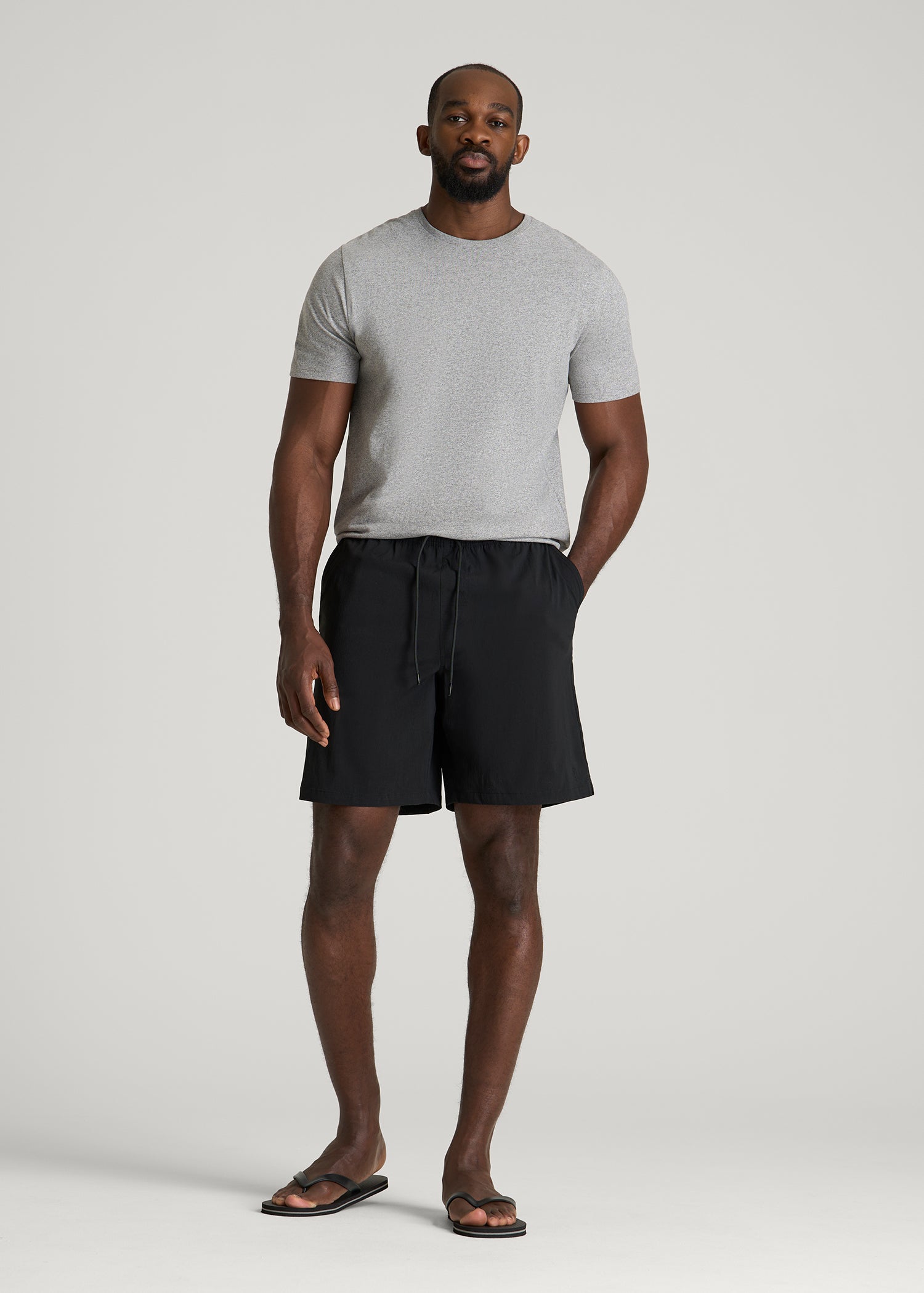Stretch Swim Shorts for Tall Men in Deep Black