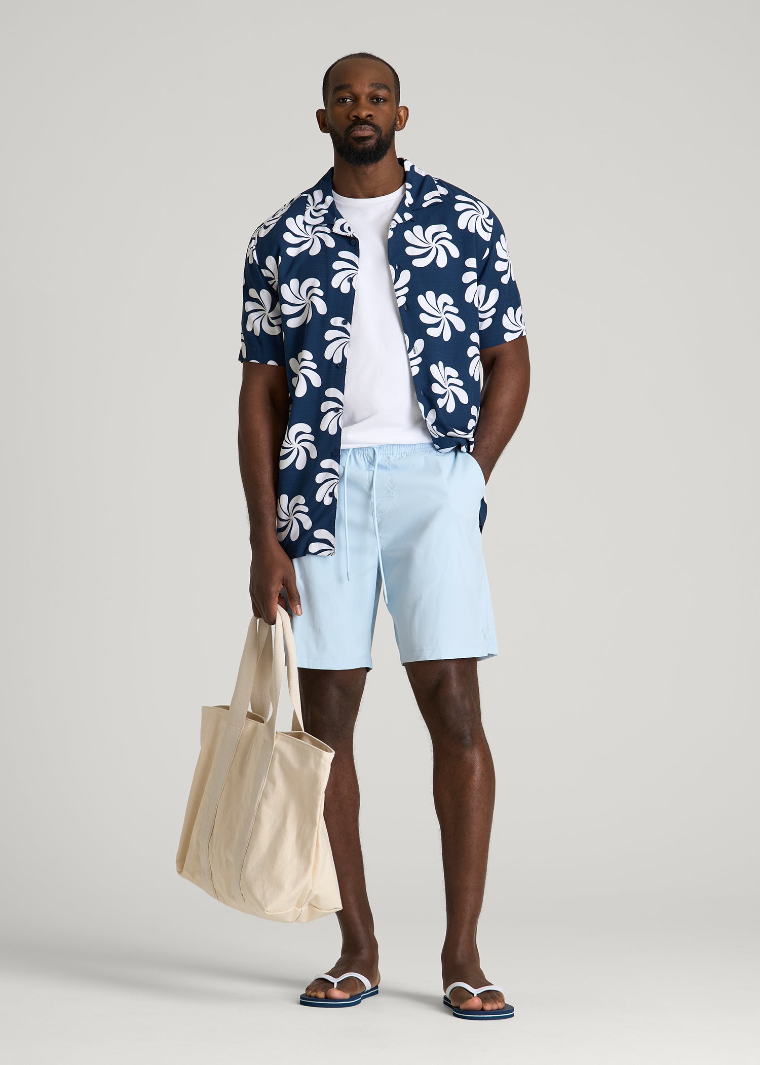 Stretch Swim Shorts for Tall Men in Ice Blue