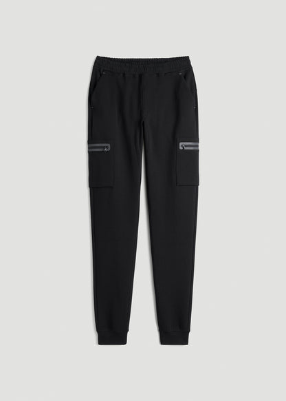 Tech Motion Fleece Cargo Joggers for Tall Men in Black