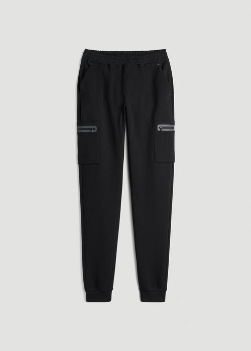 Tech Motion Fleece Cargo Joggers for Tall Men in Black