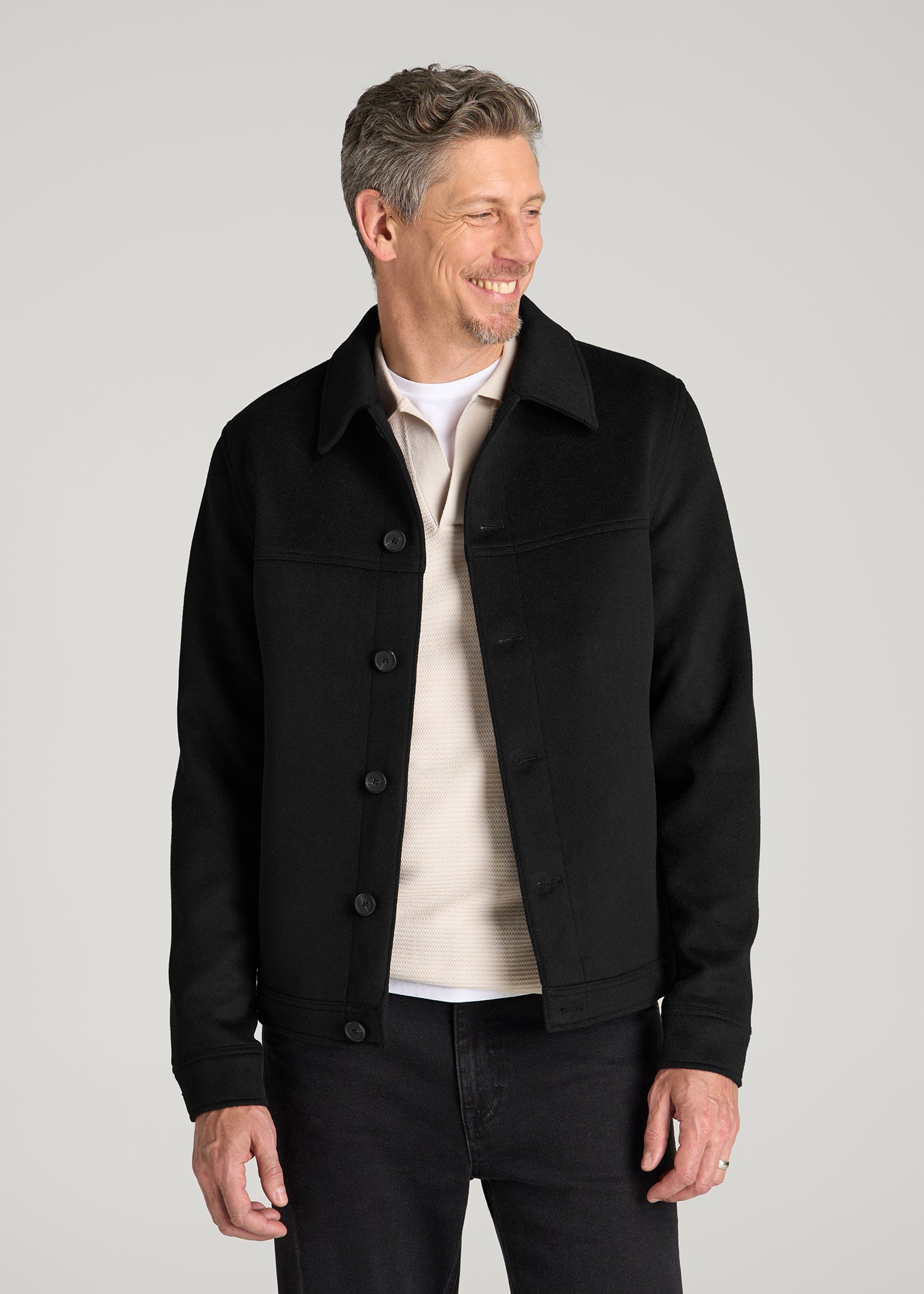 Wool Harrington Jacket for Tall Men in Black
