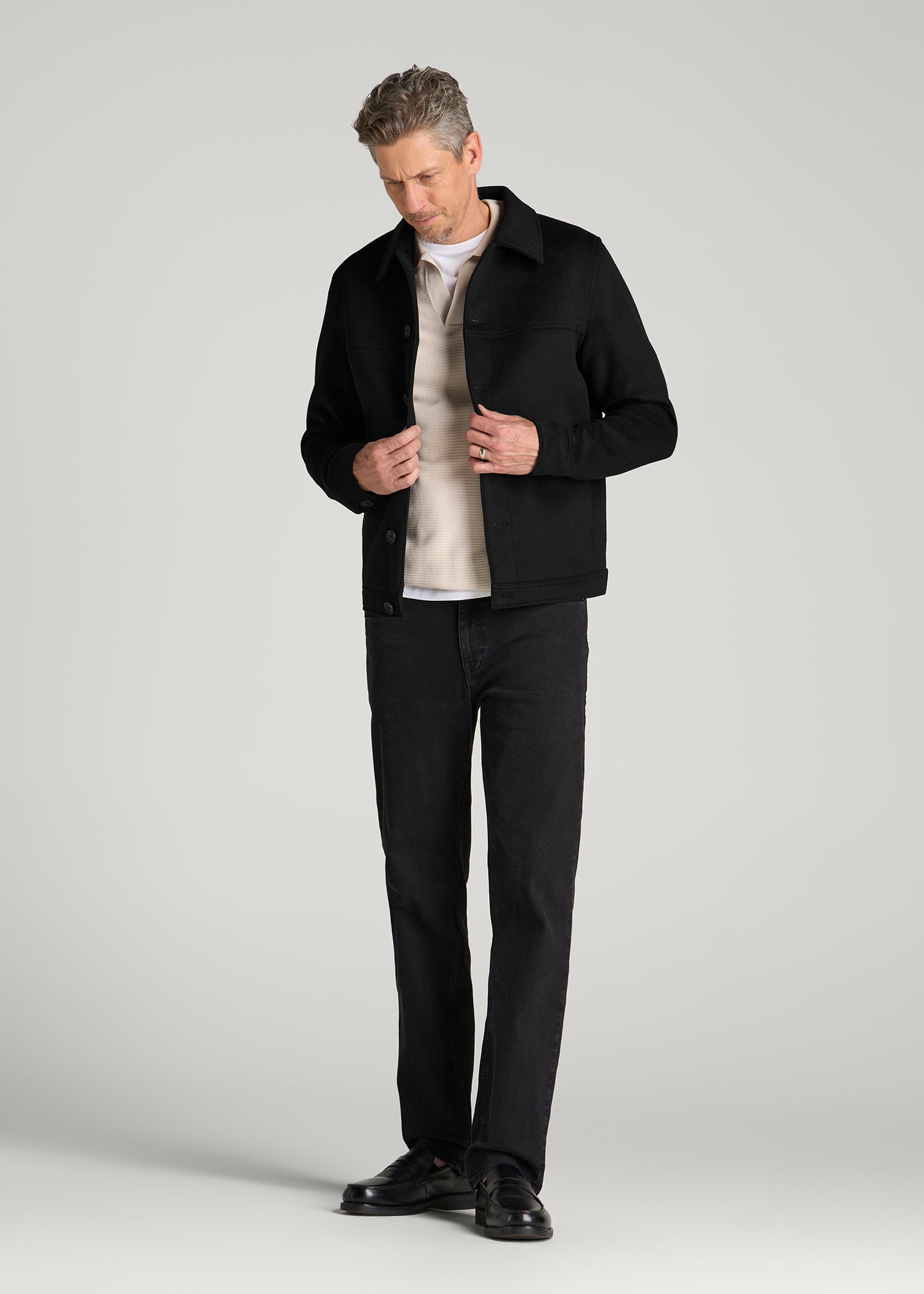 Wool Harrington Jacket for Tall Men in Black