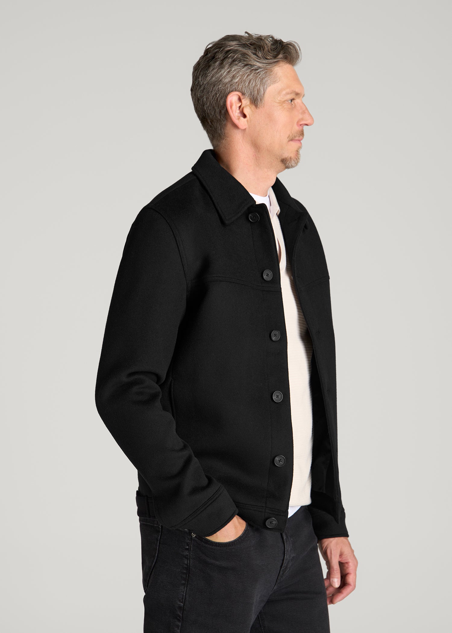 Wool Harrington Jacket for Tall Men in Black