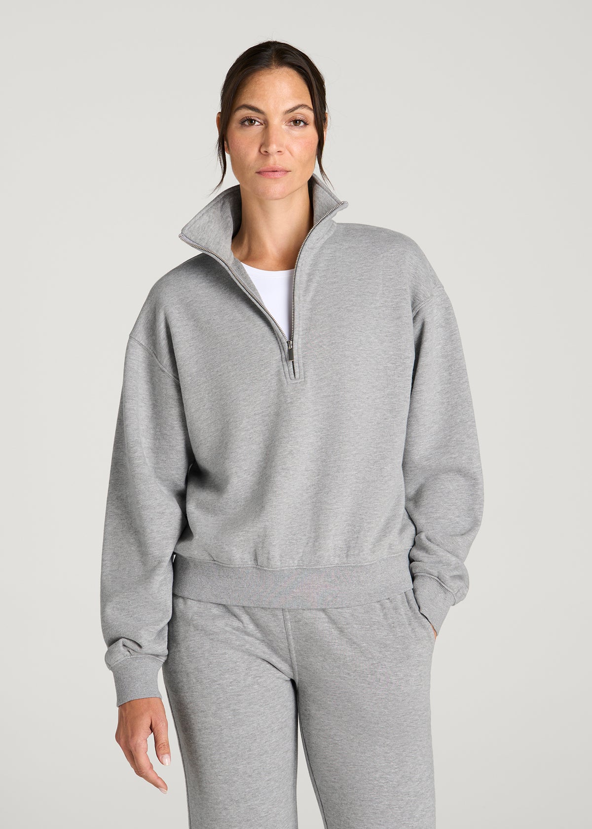 Everyday Fleece Half-Zip Sweatshirt for Tall Women in Grey Mix