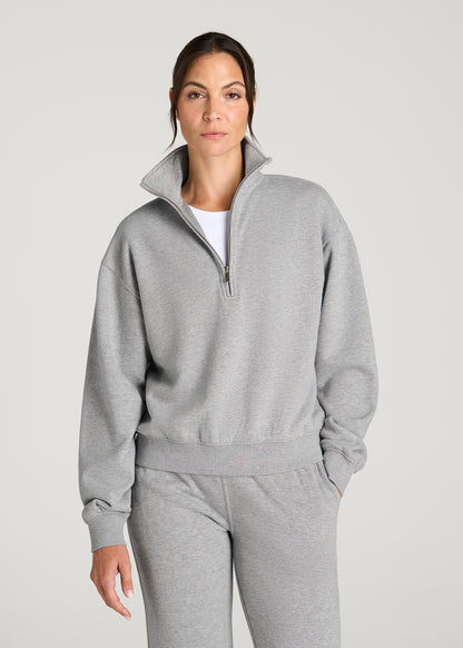 Everyday Fleece Half-Zip Sweatshirt for Tall Women in Grey Mix