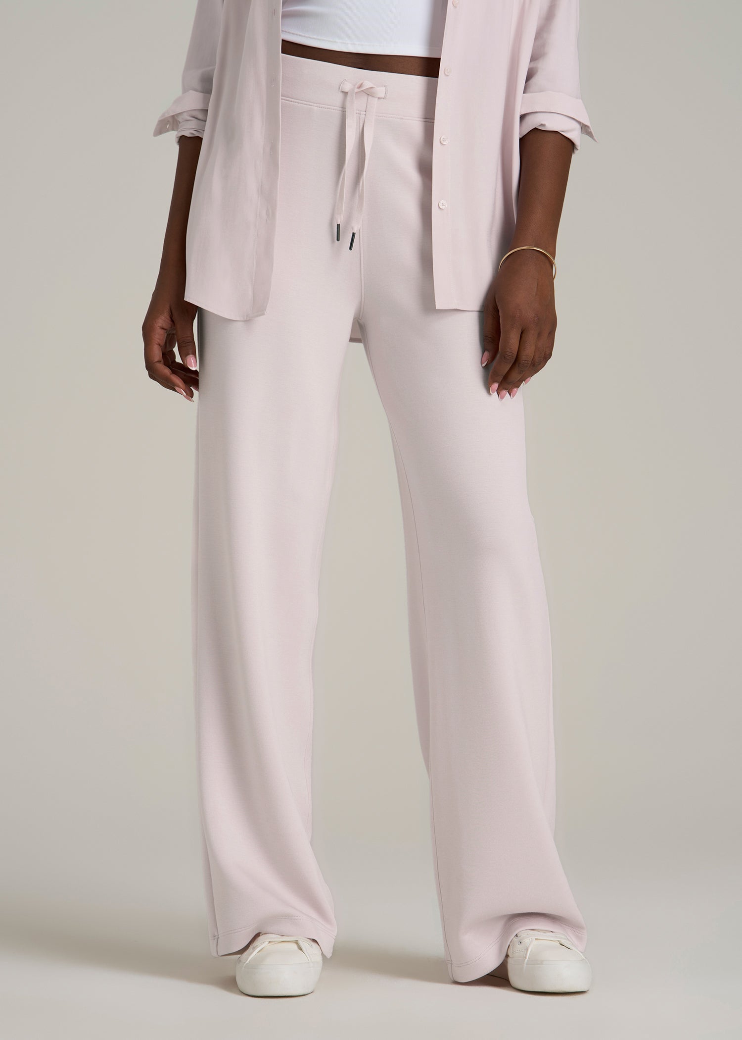 Pull-On Tie Waist Wide Leg Pants for Tall Women in Grey Lilac