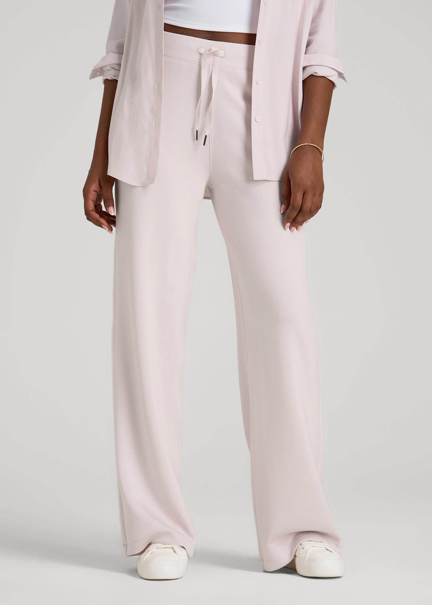 Pull-On Tie Waist Wide Leg Pants for Tall Women in Grey Lilac