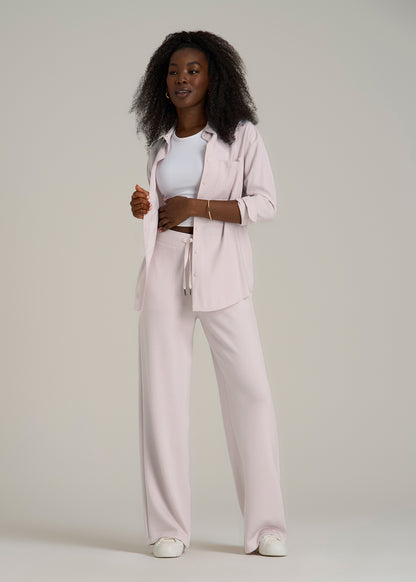 Pull-On Tie Waist Wide Leg Pants for Tall Women in Grey Lilac