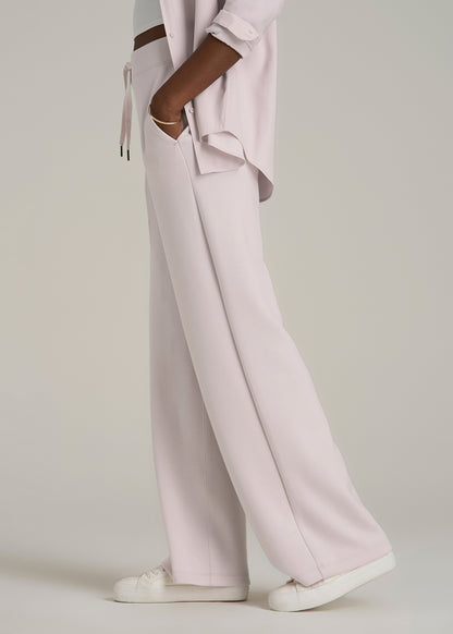 Pull-On Tie Waist Wide Leg Pants for Tall Women in Grey Lilac