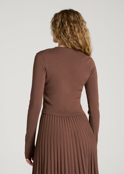 Structured Knit Cropped Long Sleeve Top for Tall Women in Deep Caramel