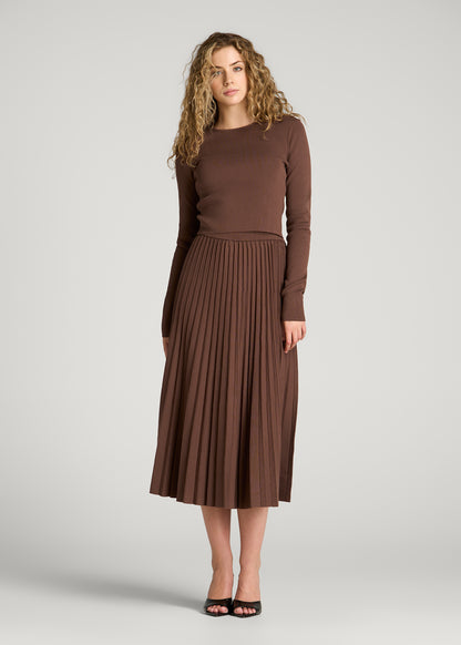 Structured Knit Cropped Long Sleeve Top for Tall Women in Deep Caramel