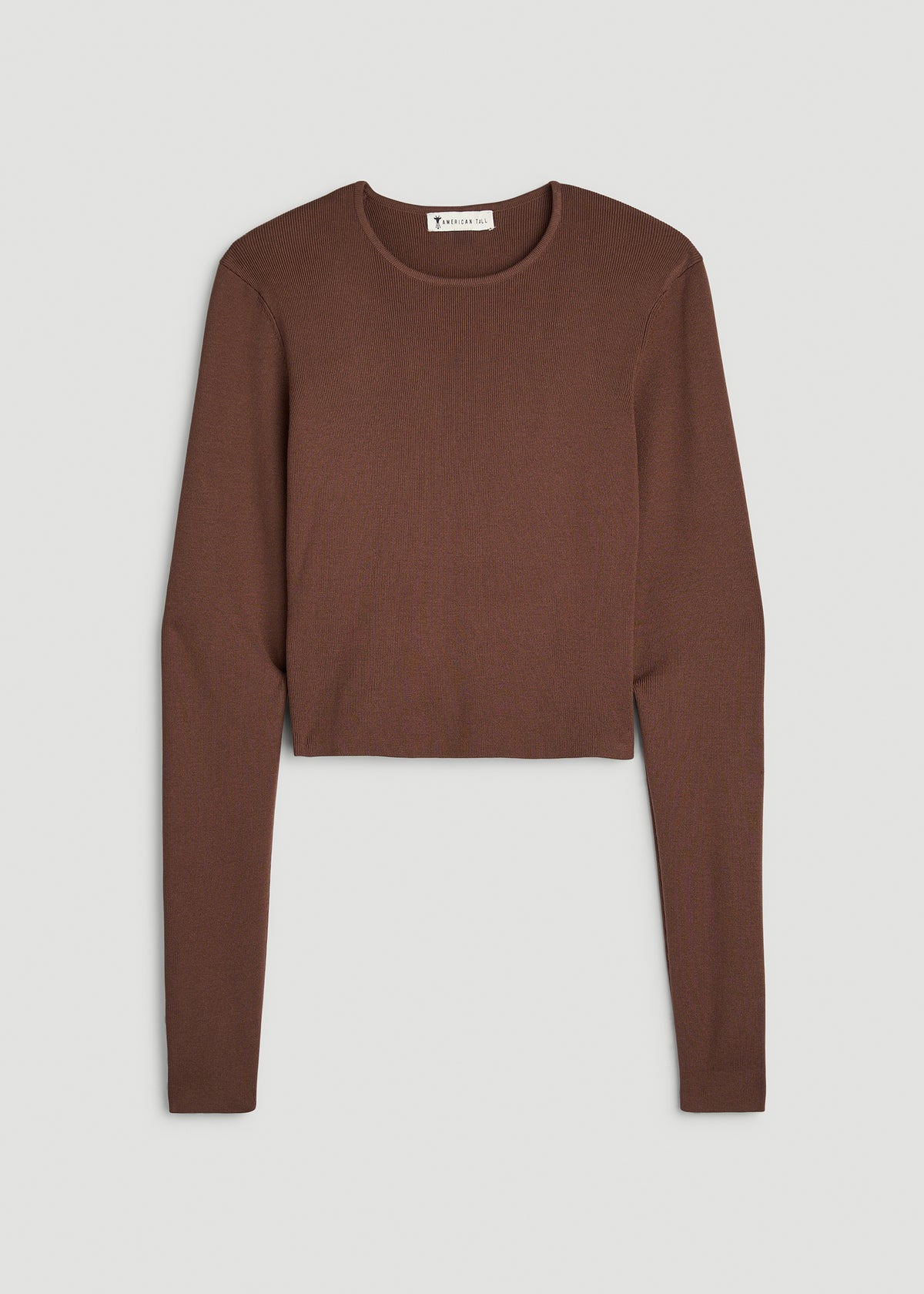 Structured Knit Cropped Long Sleeve Top for Tall Women in Deep Caramel