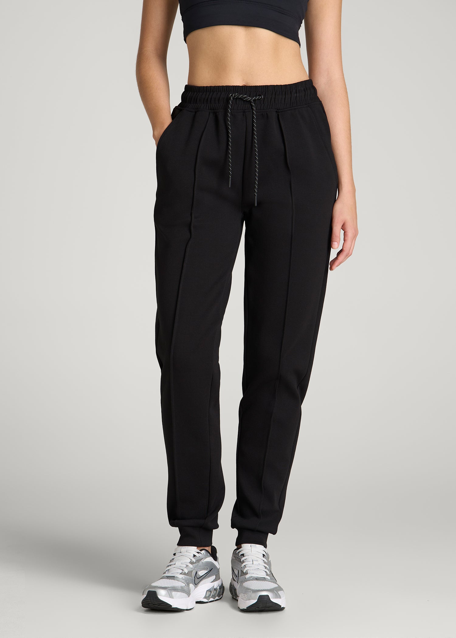 Tech Motion Pin Tuck Joggers for Tall Women in Black