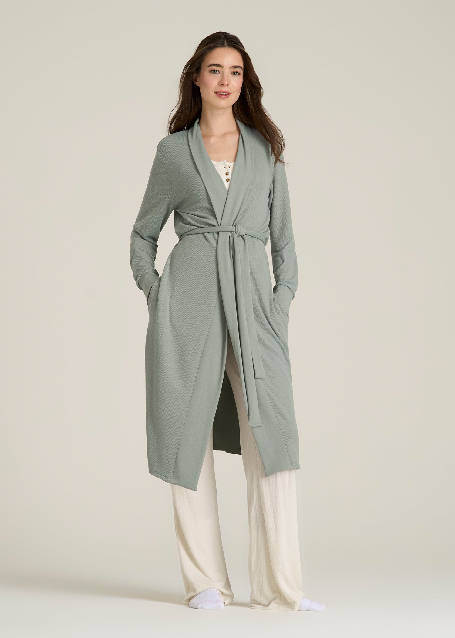 Waffle Lounge Robe for Tall Women in Seagrass