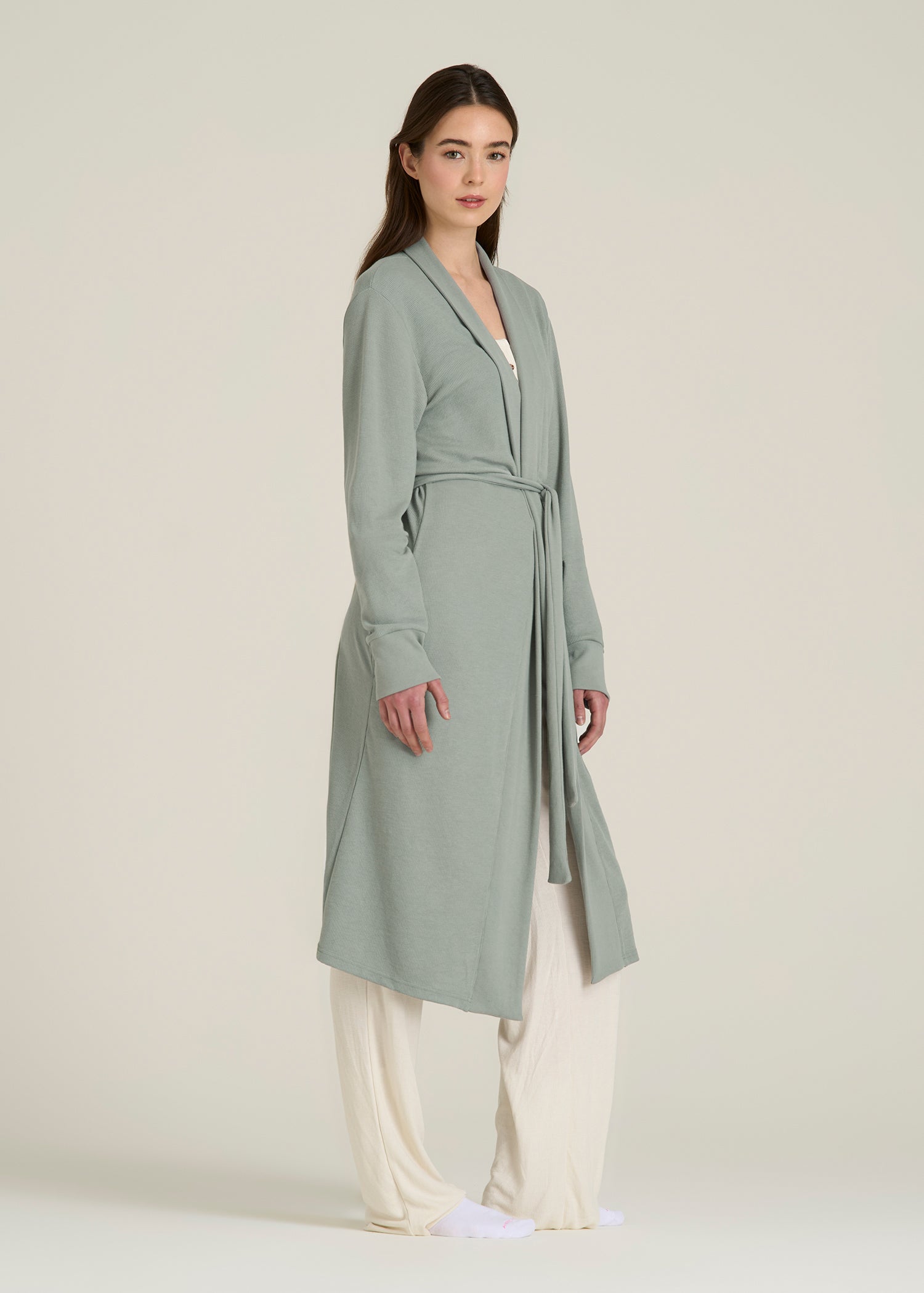 Waffle Lounge Robe for Tall Women in Seagrass