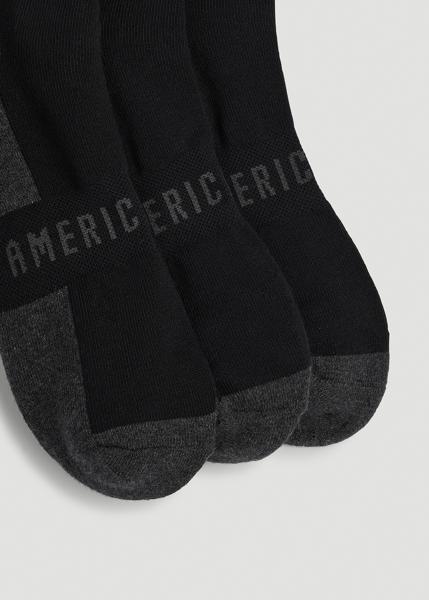 American Tall-Men-3-pack crew socks-Black with Grey-Detail2