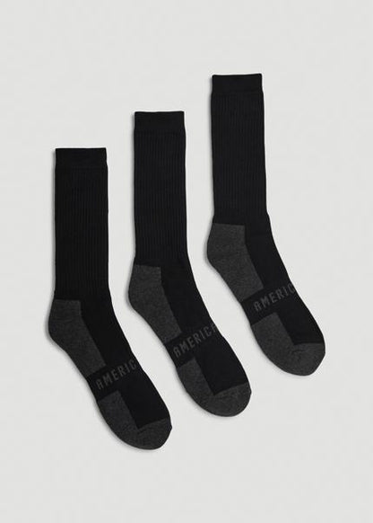 American Tall-Men-3-pack crew socks-Black with Grey-Detail