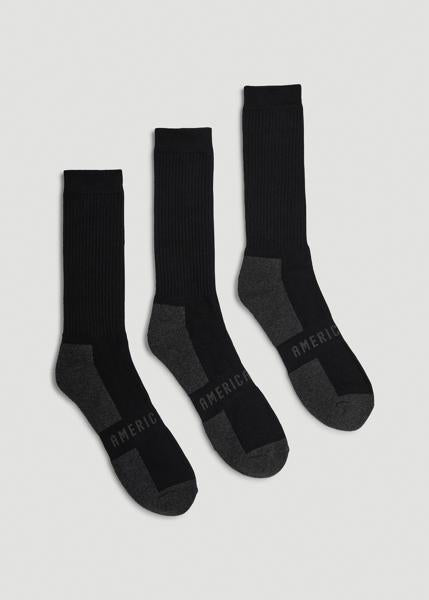 American Tall-Men-3-pack crew socks-Black with Grey-Detail