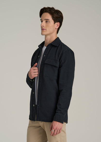 Casual Twill Shirt Jacket for Tall Men in Evening Blue