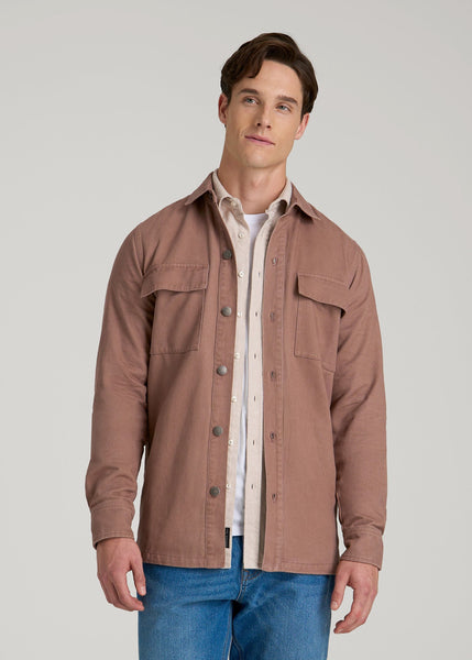 Casual Twill Shirt Jacket for Tall Men in Nutmeg 2XL / Extra Tall / Nutmeg